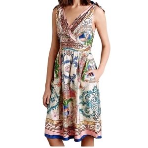 Anthropologie Collette Dinnegan Acionna silk Baroque Rococo Scarf Prin Dress
